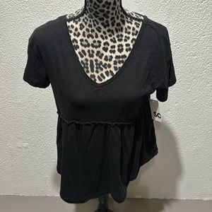 SO ladies flowy top in black with v-neck in front & back with tie